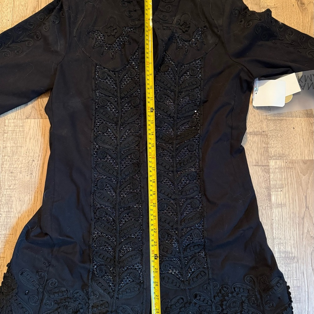 Elegant Black Embroidered Women's Coat Sandy Starkman Beaded & Brocade Festival - Picture 5 of 11